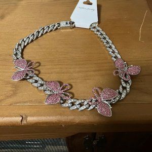 Ingemark Men's Silver/Pink Shiny Rhinestone Butterfly Anklet OS NIB